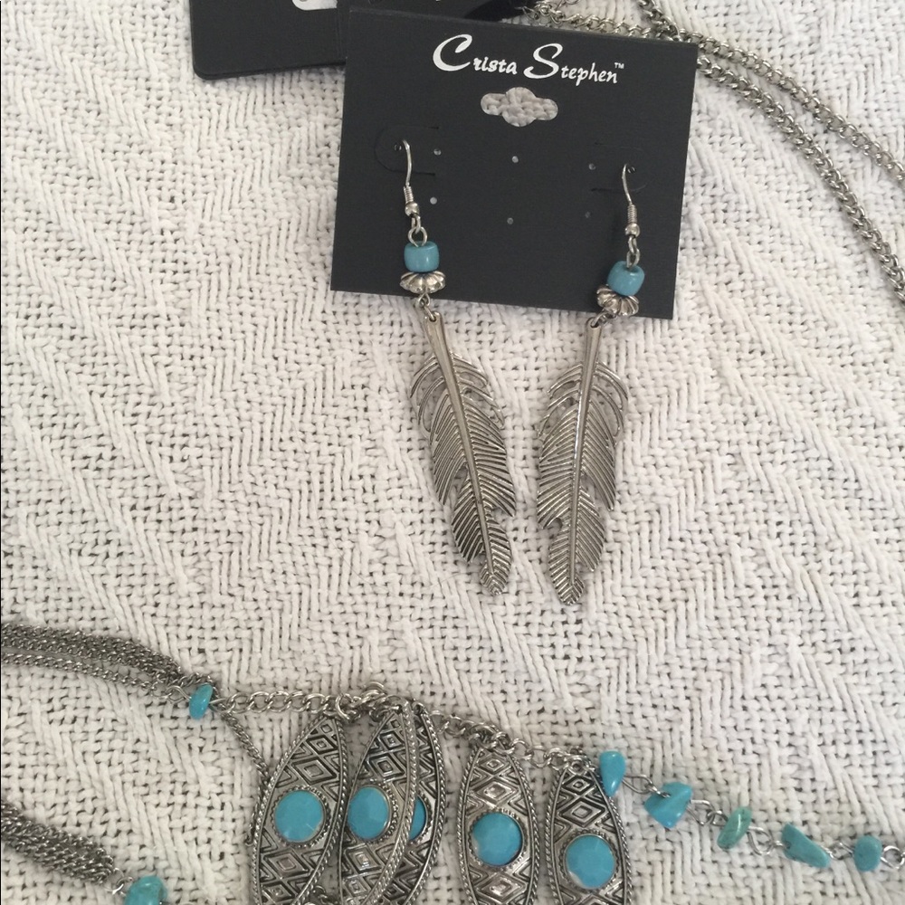 NWT Ladies SS necklace & earringswith blue stones - Picture 4 of 7